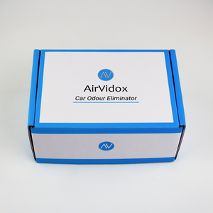 AirVidox Car Odour Eliminator packaging on a white background